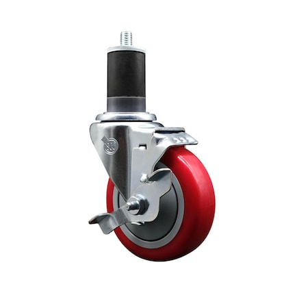 Service Caster 4'' SS Red Poly Swivel 1-5/8'' Expanding Stem Caster with Brake SCC-SSEX20S414-PPUB-RED-TLB-158